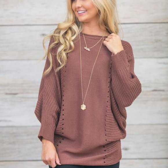 Pink Lily Sweaters - Pink Lily Boutique Knit For Me Sweater Dark Mauve